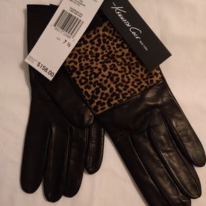 KENNETH COLE LEOPARD PRINT CALF-HAIR & REAL LEATHER GLOVES